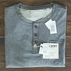 Industry Tallwoods Men's Large Henley T-Shirt Long Sleeve 3-Button Gray NEW